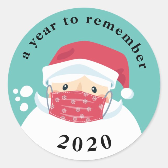 2020 A year to remember Masked Santa Classic Round Sticker (Front)
