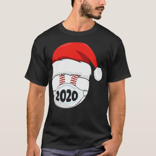 2020 Baseball Santa hat Face Mask Quarantined Chri T_Shirt