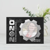 2020 Black and Silver Gear Graduation Invitation (Standing Front)