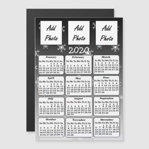 2020 Black and white Snowflakes Photo Calendar Magnetic Invitation
