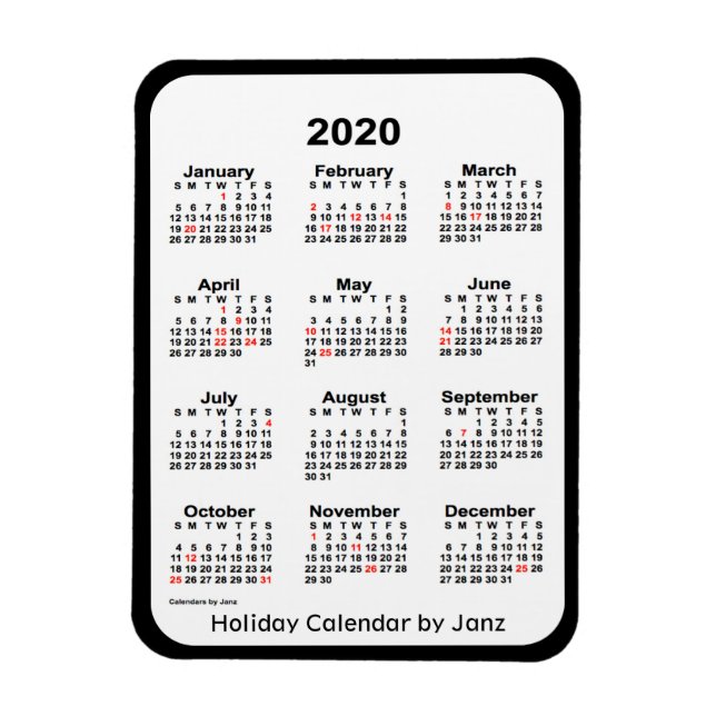 2020 Black Holiday Calendar by Janz Magnet (Vertical)