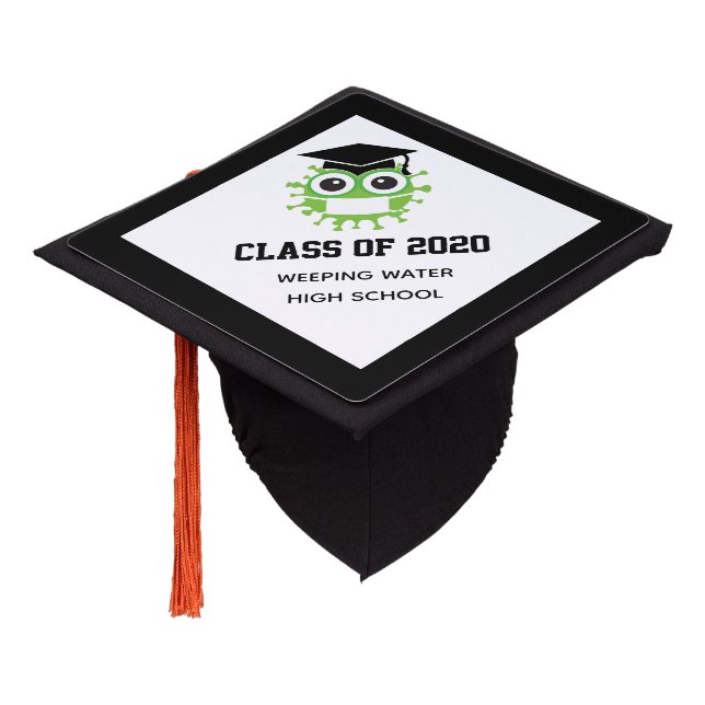 2020 Black White Custom Graduation Cap Topper (Angled)