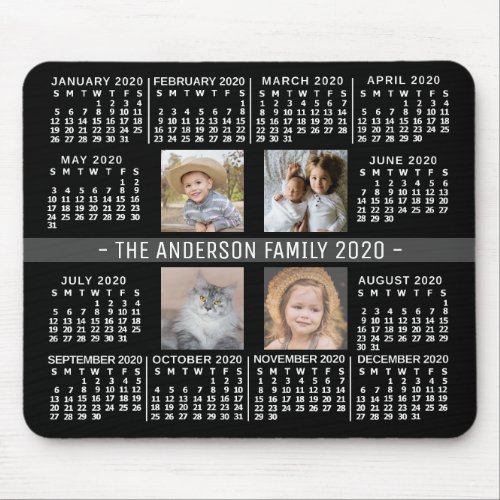2020 Calendar 4 Custom Photo Name Black White Gray Mouse Pad