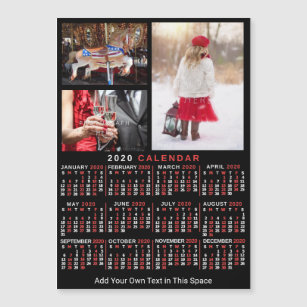 2020 Calendar Black Red Personalized Photo Magnet