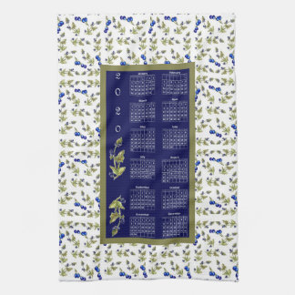 2020 Calendar Blueberries Stemmed Leaves Border Kitchen Towel