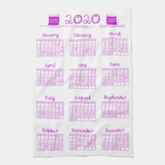 2020 calendar bolts fabric font orchid kitchen towel