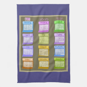 2020 calendar bolts fabric neutral blue kitchen towel
