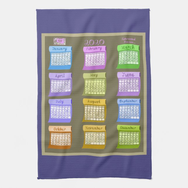 2020 calendar bolts fabric neutral blue kitchen towel (Vertical)