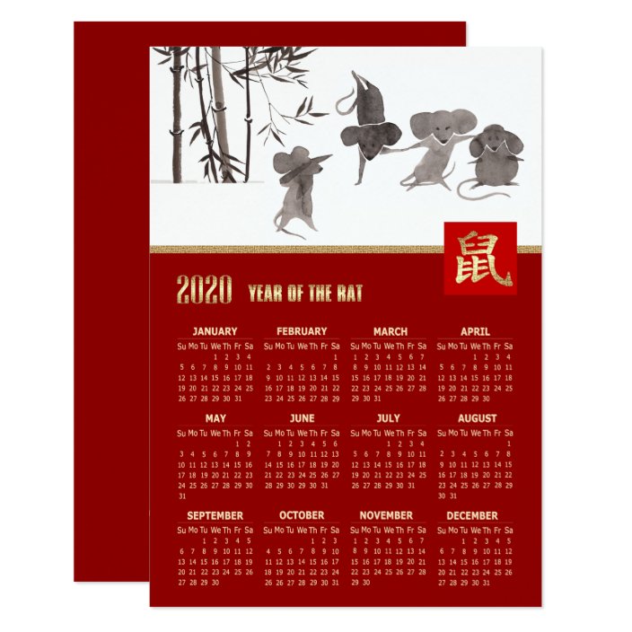 2020 Calendar / Chinese Year of the Rat Flat Card Zazzle com