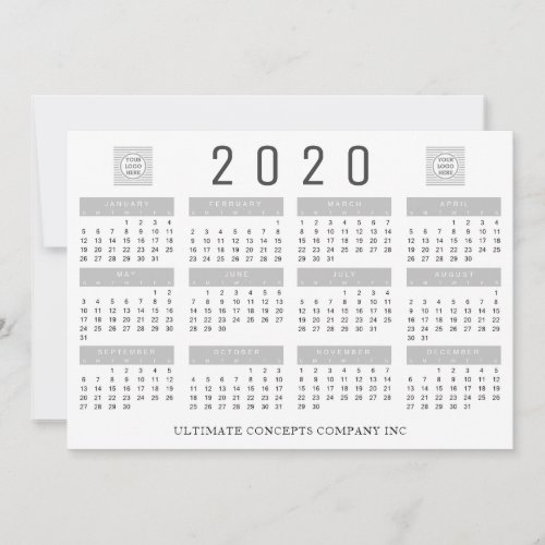 2020 Calendar Company Logo and Name Gray Holiday Card