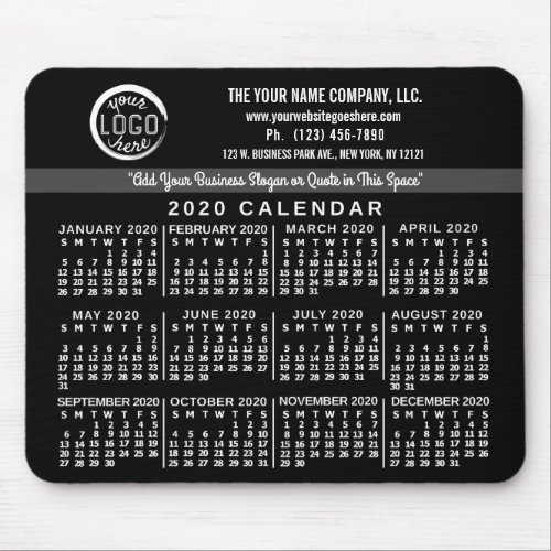2020 Calendar Custom Business Logo Name Easy Black Mouse Pad
