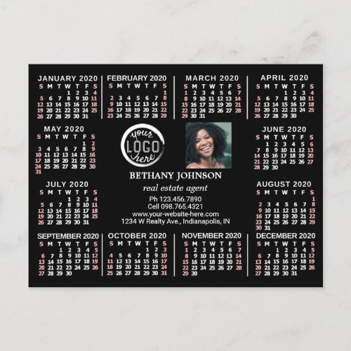 2020 Calendar Custom Business Logo Photo Text Easy Postcard