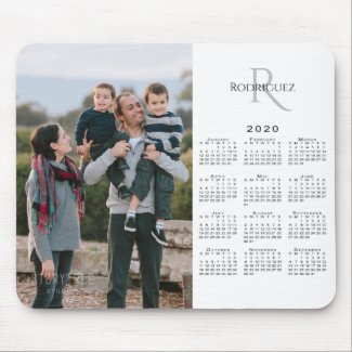 2020 Calendar Custom Photo Monogram Name on White Mouse Pad