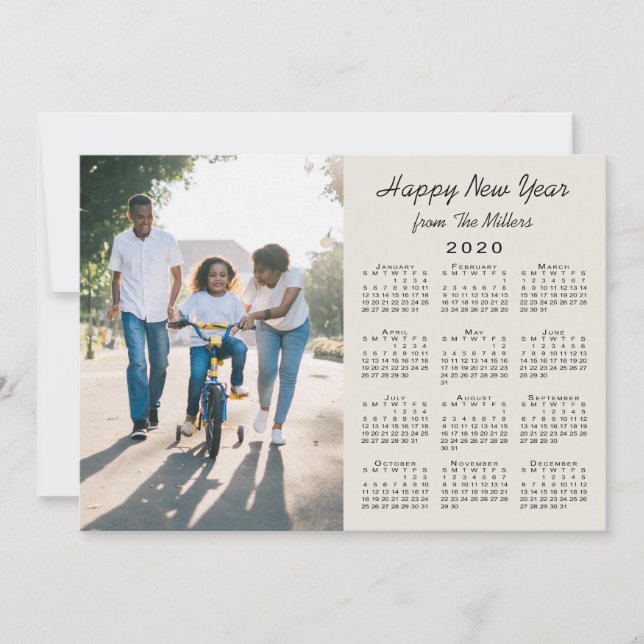 2020 Calendar Modern Beige 2 Photo Happy New Year Holiday Card (Front)