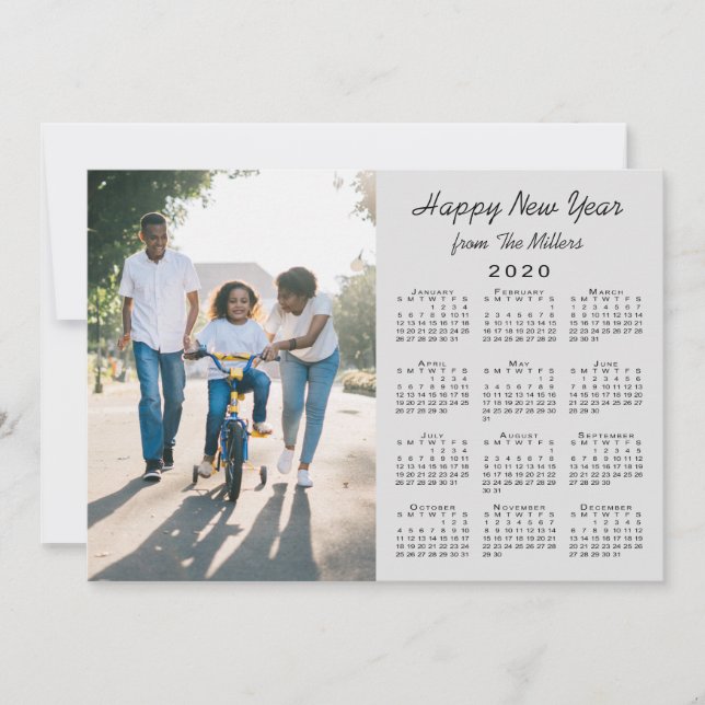 2020 Calendar Modern Gray 2 Photo Happy New Year Holiday Card (Front)