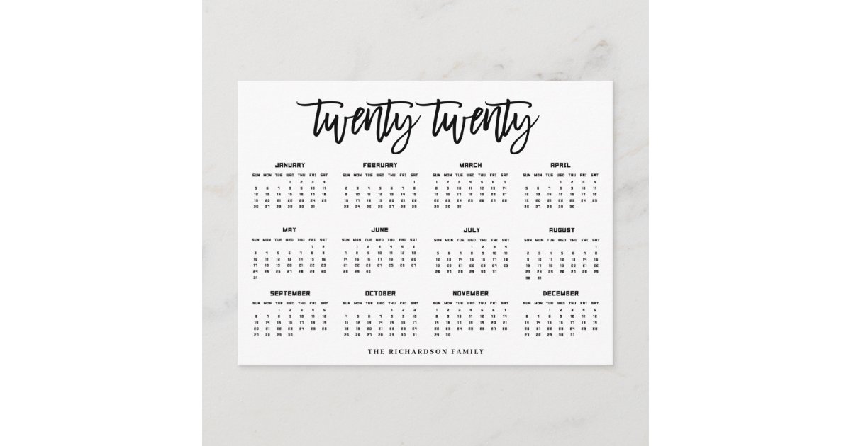 2020 Calendar | Modern Typography Postcard | Zazzle