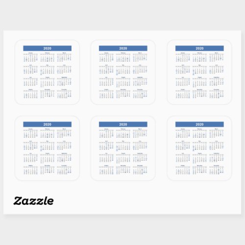 2020 Calendar Monthly Year Square Sticker
