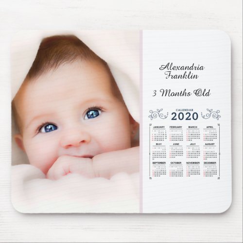 2020 Calendar Monthly Yearly Photo Personal Mouse Pad