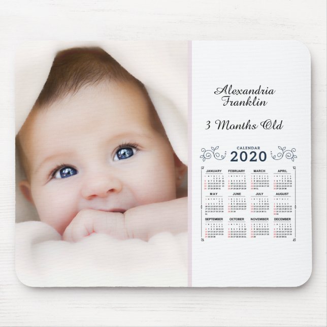2020 Calendar Monthly Yearly Photo Personal Mouse Pad (Front)