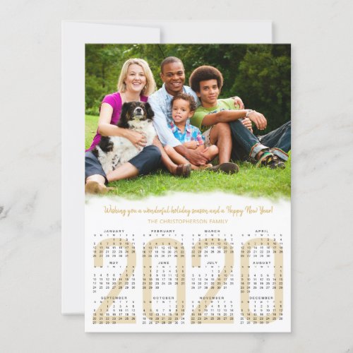 2020 Calendar New Year Photo Gold Holiday Card