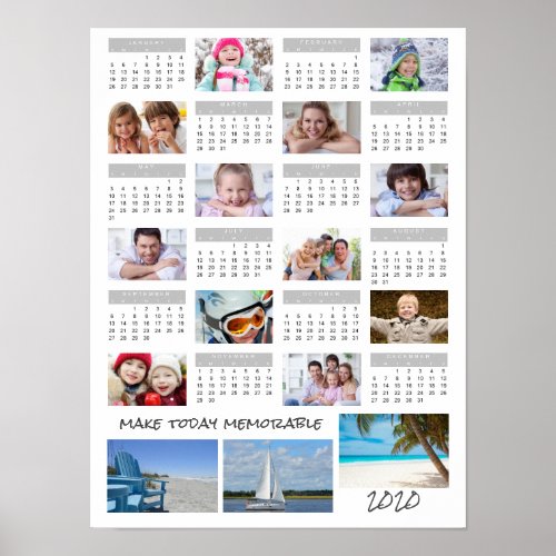 2020 Calendar Photo Collage Your Saying Gray Poster