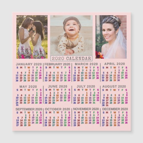2020 Calendar Pink Family Photo Collage Magnet