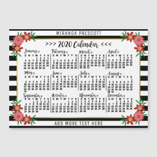 2020 Calendar Preppy Floral Stripes Custom Magnet