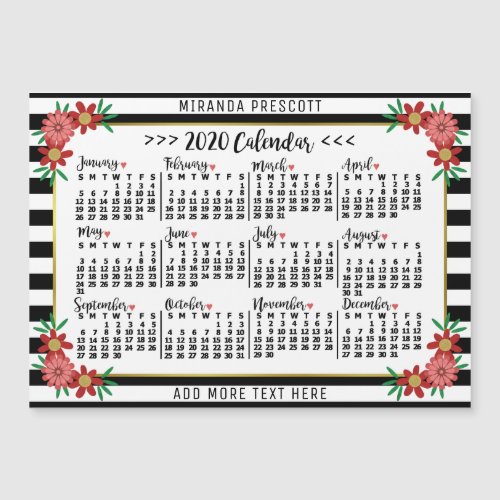 2020 Calendar Preppy Floral Stripes Custom Magnet