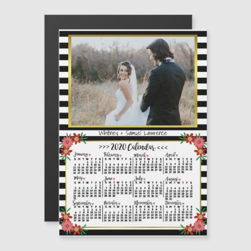 2020 Calendar Preppy Floral Stripes  Custom Photo Magnetic Invitation