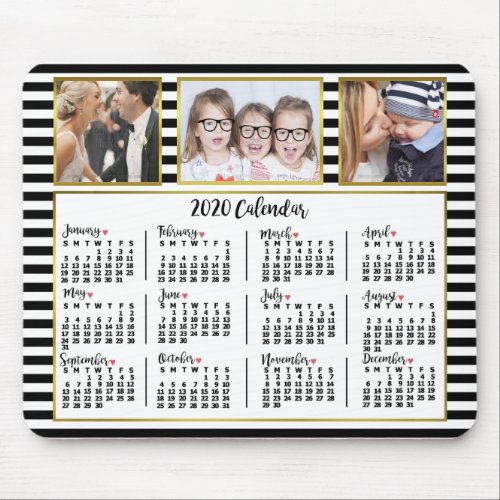 2020 Calendar Preppy Stripes Custom Photo Collage Mouse Pad