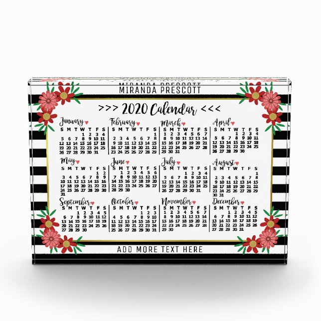 2020 Calendar (See Description for New Version) Acrylic Award (Front)