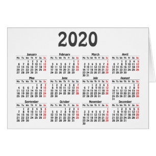 2020 calendar template Card