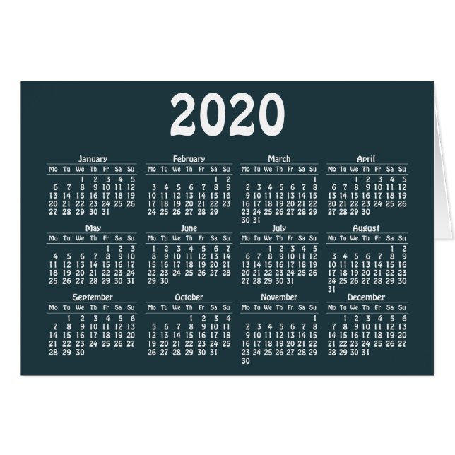 2020 calendar template Card (Front Horizontal)