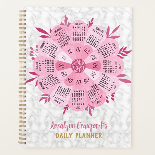 2020 Calendar Unique Boho Pink Flower Custom Name Planner