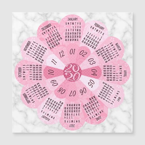 2020 Calendar Unique Boho Pink Flower Magnet