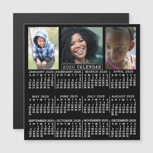 2020 Calendar Year Black  3 Custom Photo Collage Magnetic Invitation