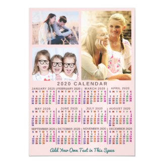 2020 Year Monthly Calendar Colorful Custom 3 Photo Magnetic Card
