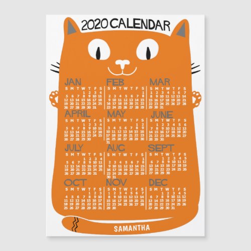 2020 Calendar Year Mid_Century Orange Cat Magnet