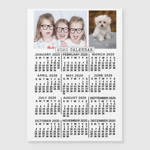 2020 Calendar Year White  Photo Template Magnet