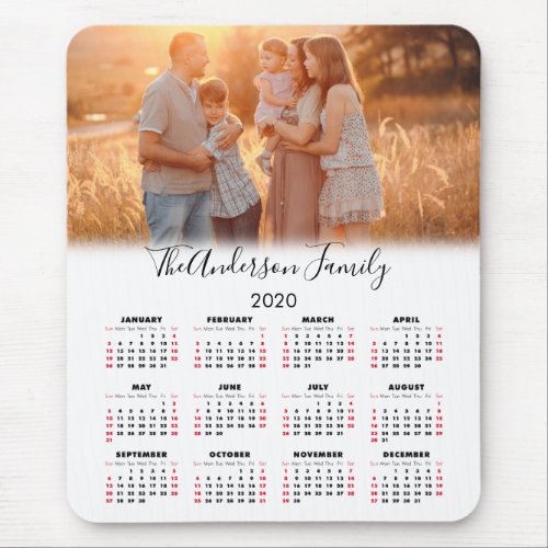 2020 Calendar Your Photo Family Name Mouse Pad