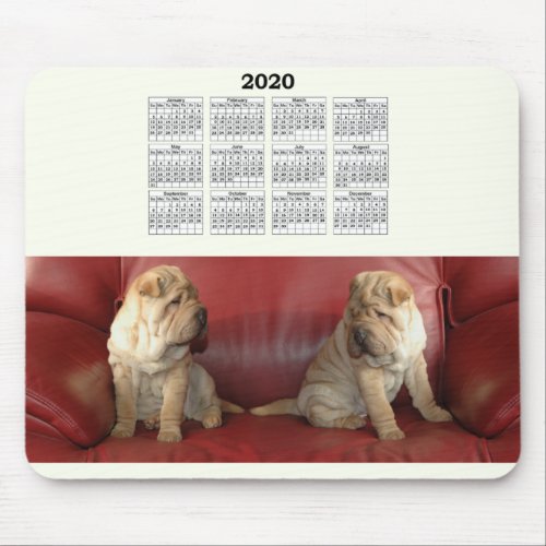 2020 Chinese Shar_pei Puppies Calendar Mouse Pad