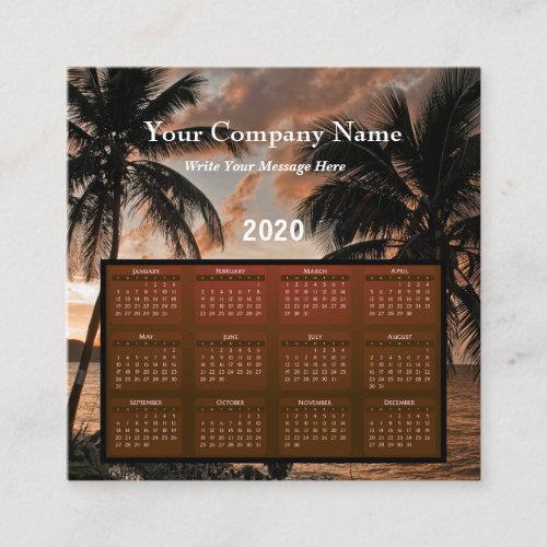 2020  Company Business Tropical Calendar Square Business Card