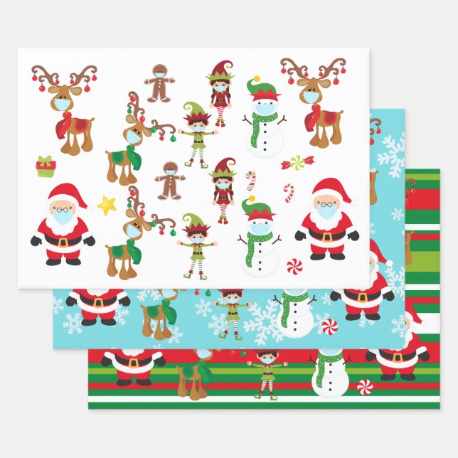 2020 Covid  Christmas Face mask Santa Reindeer Wrapping Paper Sheets (Set)