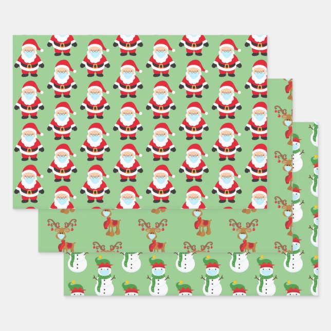 2020 Covid  Christmas Face mask Santa Snowman Wrapping Paper Sheets (Set)