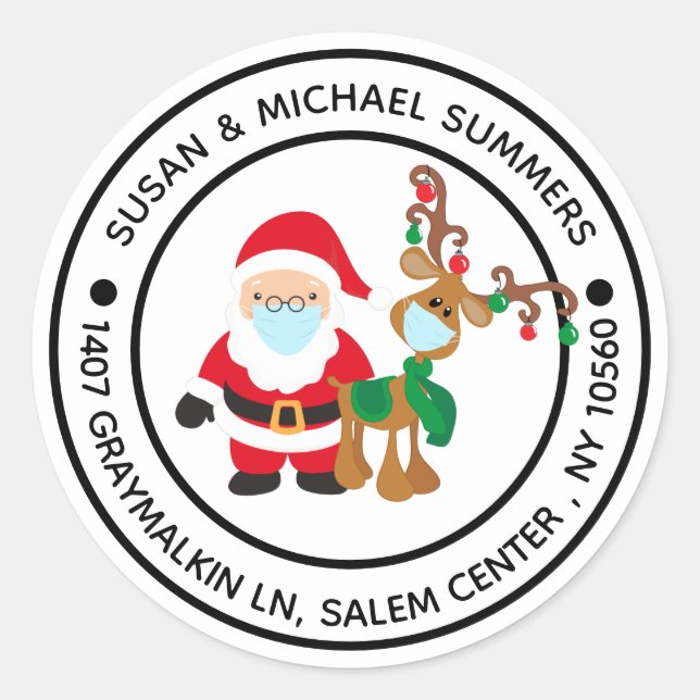 2020 Covid Christmas Santa Return address Classic Round Sticker (Front)