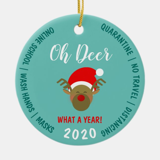 2020 Covid Funny Christmas Ceramic Ornament (Front)
