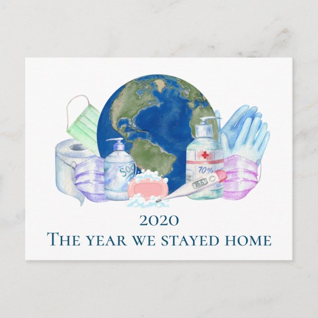 2020 Covid Watercolor Face Mask Toilet Paper Postcard (Front)
