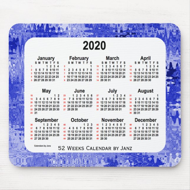 2020 Crazy Quilt Blue 52 Weeks Calendar by Janz Mouse Pad (Front)