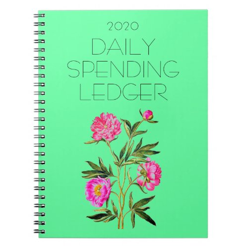 2020 Daily Spending Ledger Pink Peonies Financial Notebook