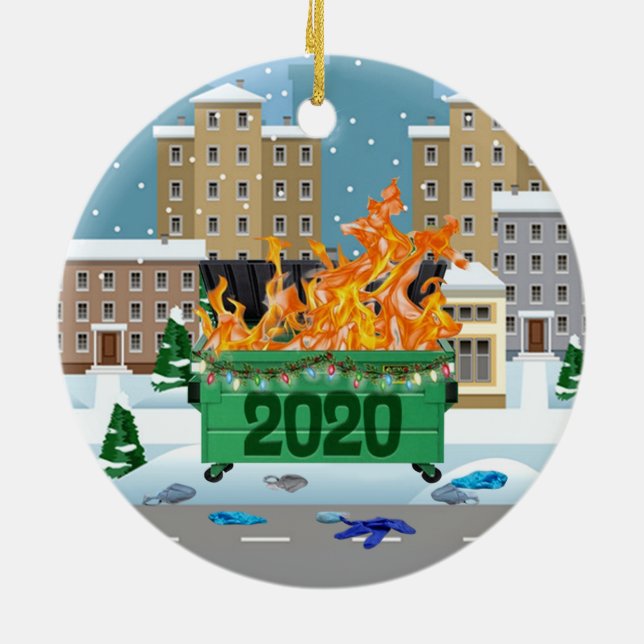 2020 Dumpster fire Christmas Ceramic Ornament (Back)